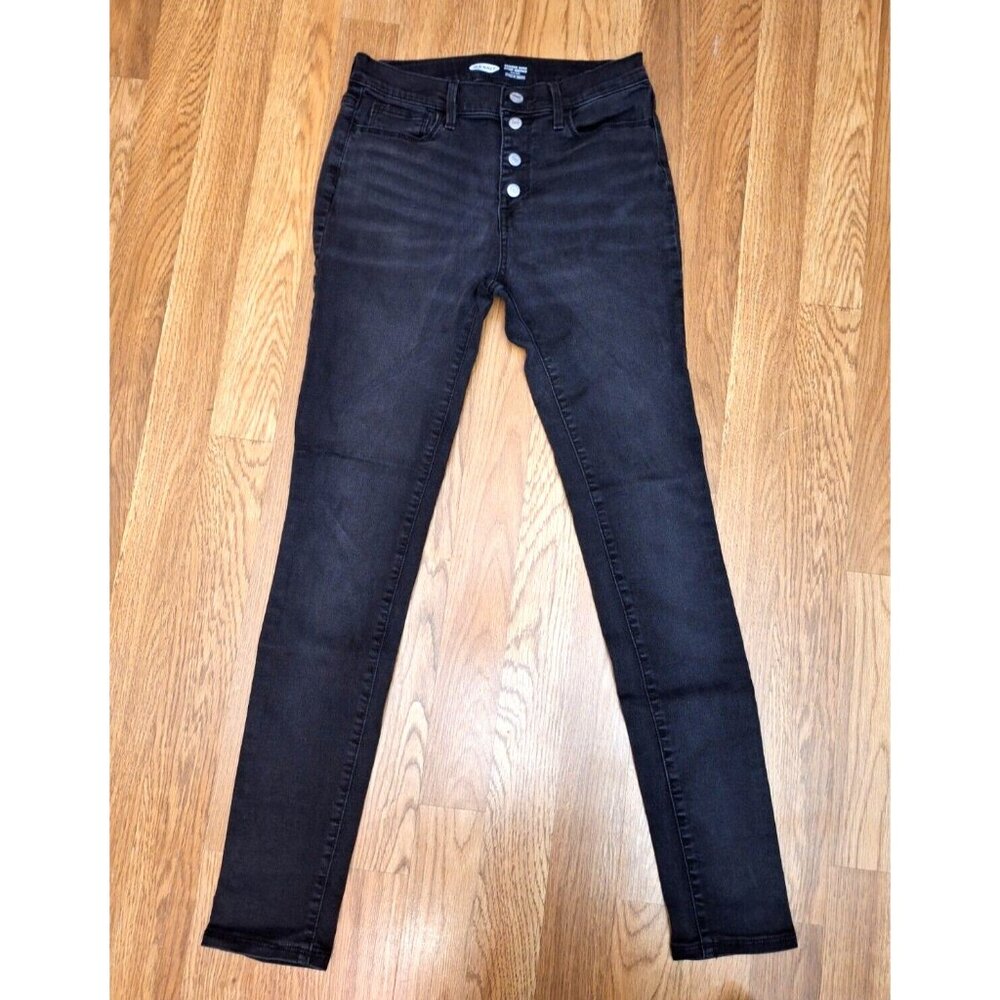 Old Navy  Super Skinny Jeggings High Rise Button Black Jeans Adjustable Waist 26